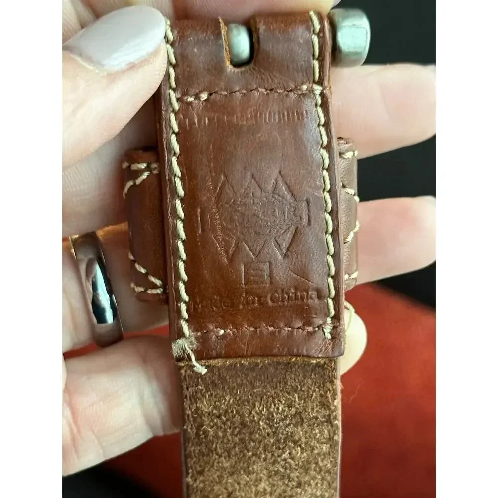 Vintage Fossil Brown Diamond Stitch Pattern Leather Belt mens small